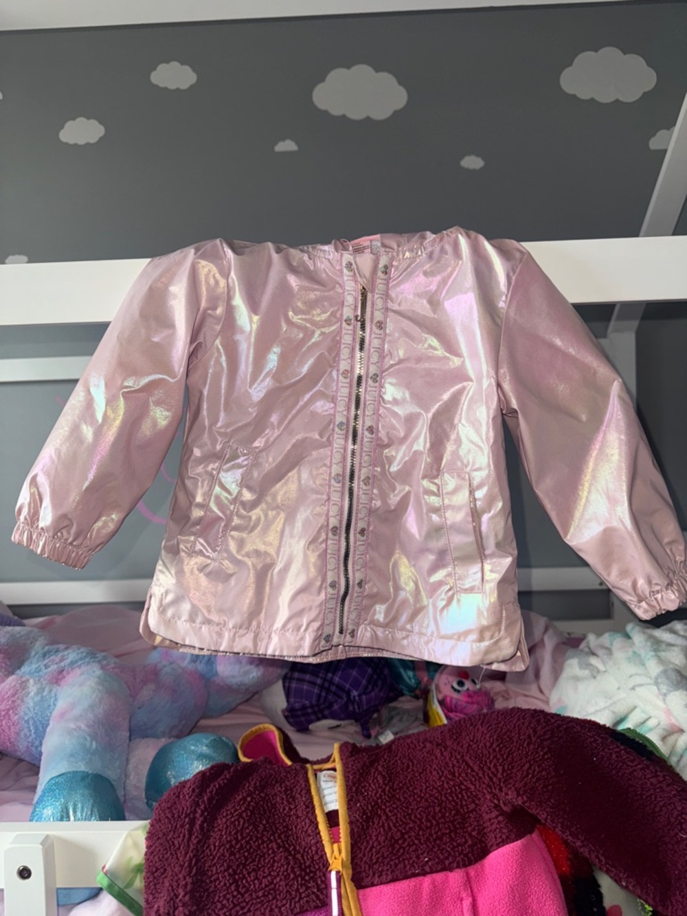 Juicy Couture Pink hooded Shimmer Zip-Front Jacket with Heart Trim